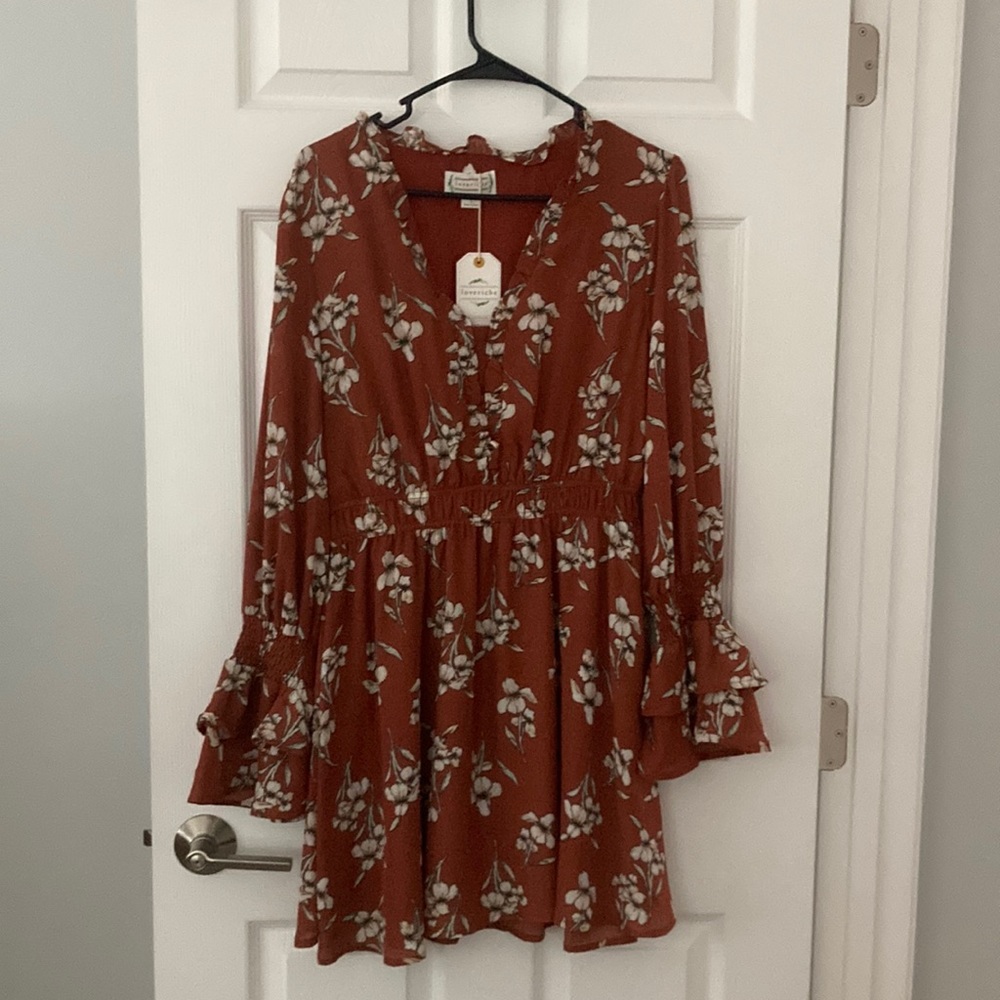 Loveriche Brown Dress with Cream Flowers
